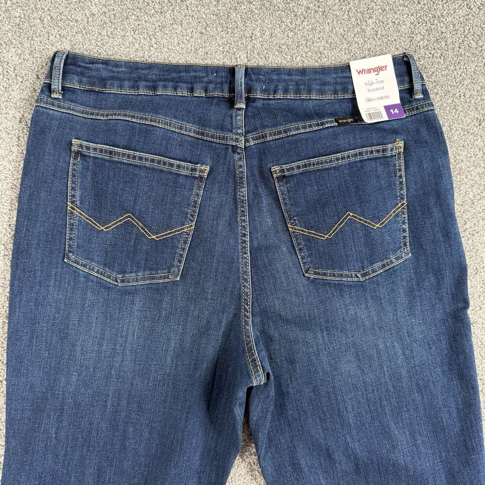 Wrangler High Rise Bootcut Jeans Womens Stretch Dark Wash Blue Size 14 32x27 NEW - Picture 3 of 14